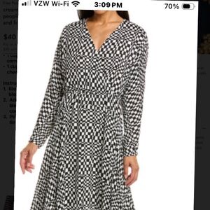 Elie Tahari Contorted Black and White 100% Silk Checkered Dress NWT Size 12/14